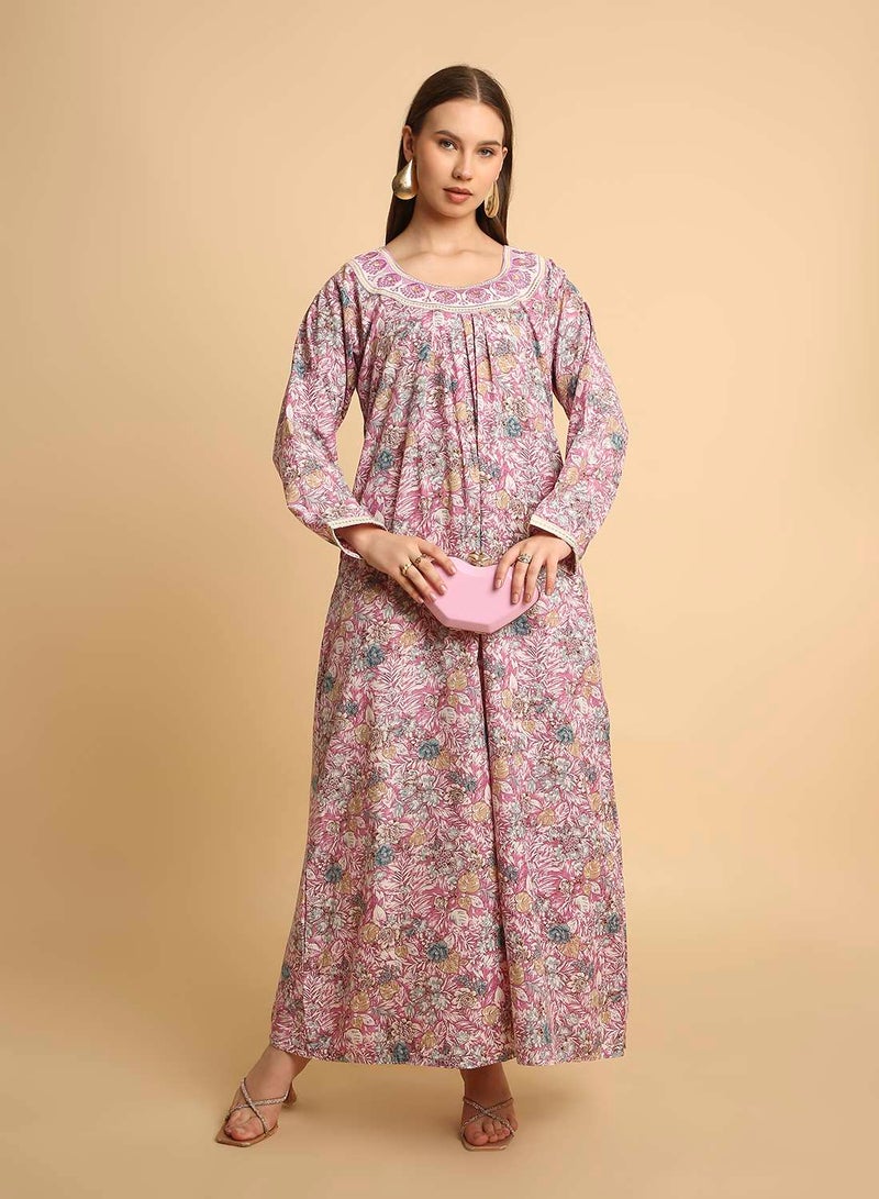 HANA & SARA Traditional Arabic Jalabiya Women’s Long Dress with Embroidered Neckline - Image 1